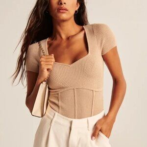 Abercrombie Sweetheart Corset Short Sleeve Knit Bodysuit - Tan